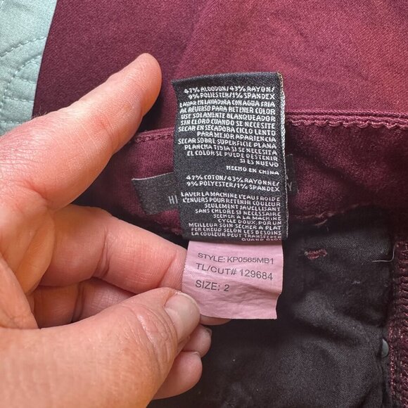 Women's 2 Kut From The Kloth Pants Donna High Rise Ankle Skinny Burgundy Raw Hem - Picture 8 of 8